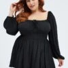 Black Ruched Playsuit Long Sleeve