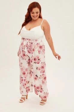 Pink Floral Jumpsuit Sleeveless Cowl Neck Wide Leg -You And All Fashion Store cdp1383w 35rb floral 3