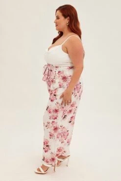 Pink Floral Jumpsuit Sleeveless Cowl Neck Wide Leg -You And All Fashion Store cdp1383w 35rb floral 4