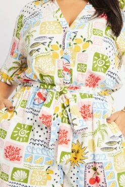 Multi Abstract Playsuit Short Sleeve Waist Tie -You And All Fashion Store cdp1466c 47r abstract 6