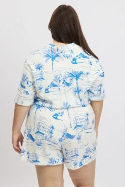 Blue Abstract Playsuit Short Sleeve Shirt -You And All Fashion Store cdp1466d 47rb abstract 5