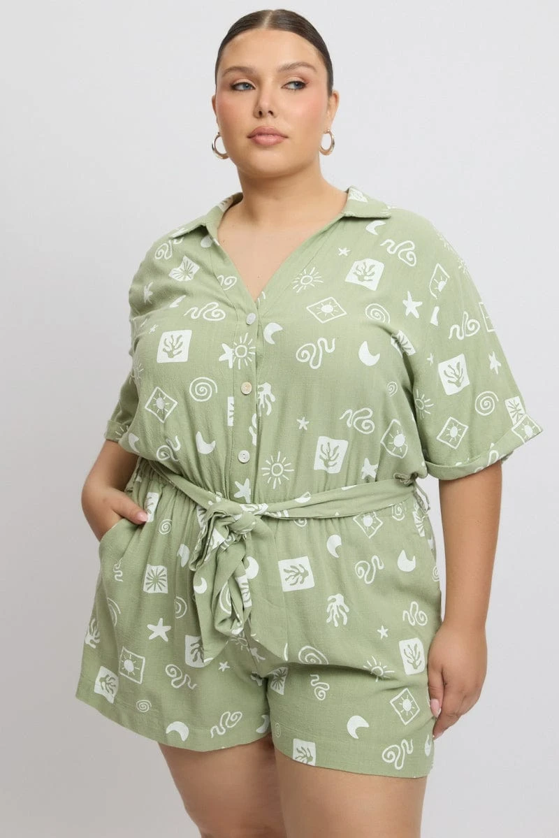 Green Abstract Playsuit Short Sleeve Shirt 1 Green Abstract Playsuit Short Sleeve Shirt