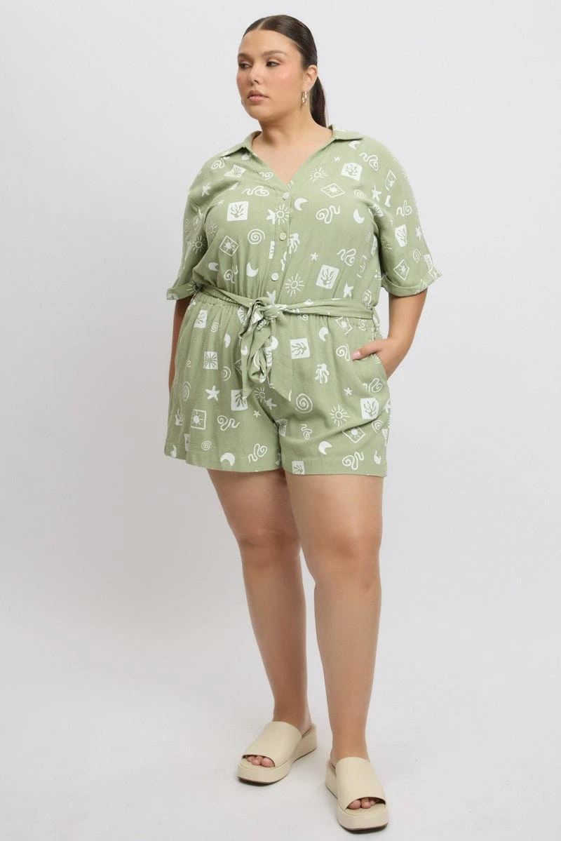 Green Abstract Playsuit Short Sleeve Shirt 2 Green Abstract Playsuit Short Sleeve Shirt - Image 2