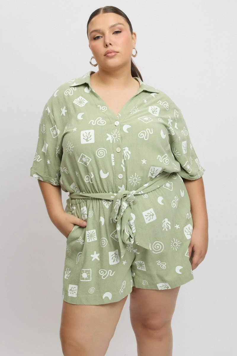 Green Abstract Playsuit Short Sleeve Shirt 3 Green Abstract Playsuit Short Sleeve Shirt - Image 3