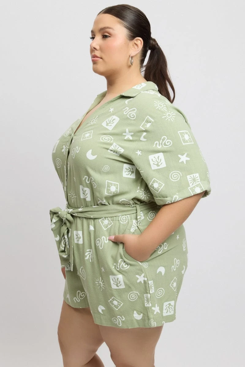 Green Abstract Playsuit Short Sleeve Shirt 4 Green Abstract Playsuit Short Sleeve Shirt - Image 4