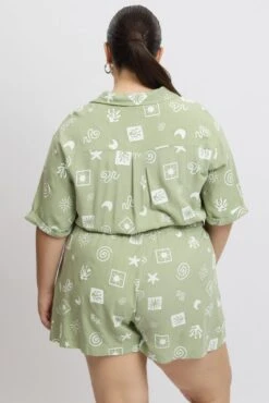 Green Abstract Playsuit Short Sleeve Shirt 10 Green Abstract Playsuit Short Sleeve Shirt -You And All Fashion Store cdp1466f 47rb abstract 5