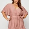 Pink Ruffle Playsuit V-neck Bell Sleeve