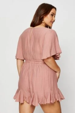 Pink Ruffle Playsuit V-neck Bell Sleeve -You And All Fashion Store cdp15648c 81rb dusty pink 5 1
