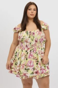 Yellow Floral Ruffle Playsuit Short Sleeve Ruched Bust 8 Yellow Floral Ruffle Playsuit Short Sleeve Ruched Bust -You And All Fashion Store cdp1670c 47rb floral 3