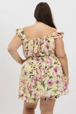 Yellow Floral Ruffle Playsuit Short Sleeve Ruched Bust 10 Yellow Floral Ruffle Playsuit Short Sleeve Ruched Bust -You And All Fashion Store cdp1670c 47rb floral 5