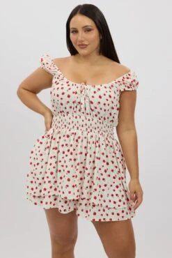 White Ditsy Playsuit Short Sleeve Ruched Bust