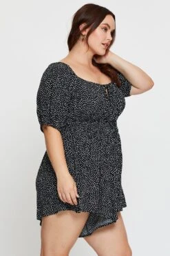 Geo Print Playsuit Scoop Neck Puff Sleeve -You And All Fashion Store cdp17671c 34lb geo print 4