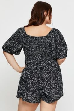 Geo Print Playsuit Scoop Neck Puff Sleeve -You And All Fashion Store cdp17671c 34lb geo print 5