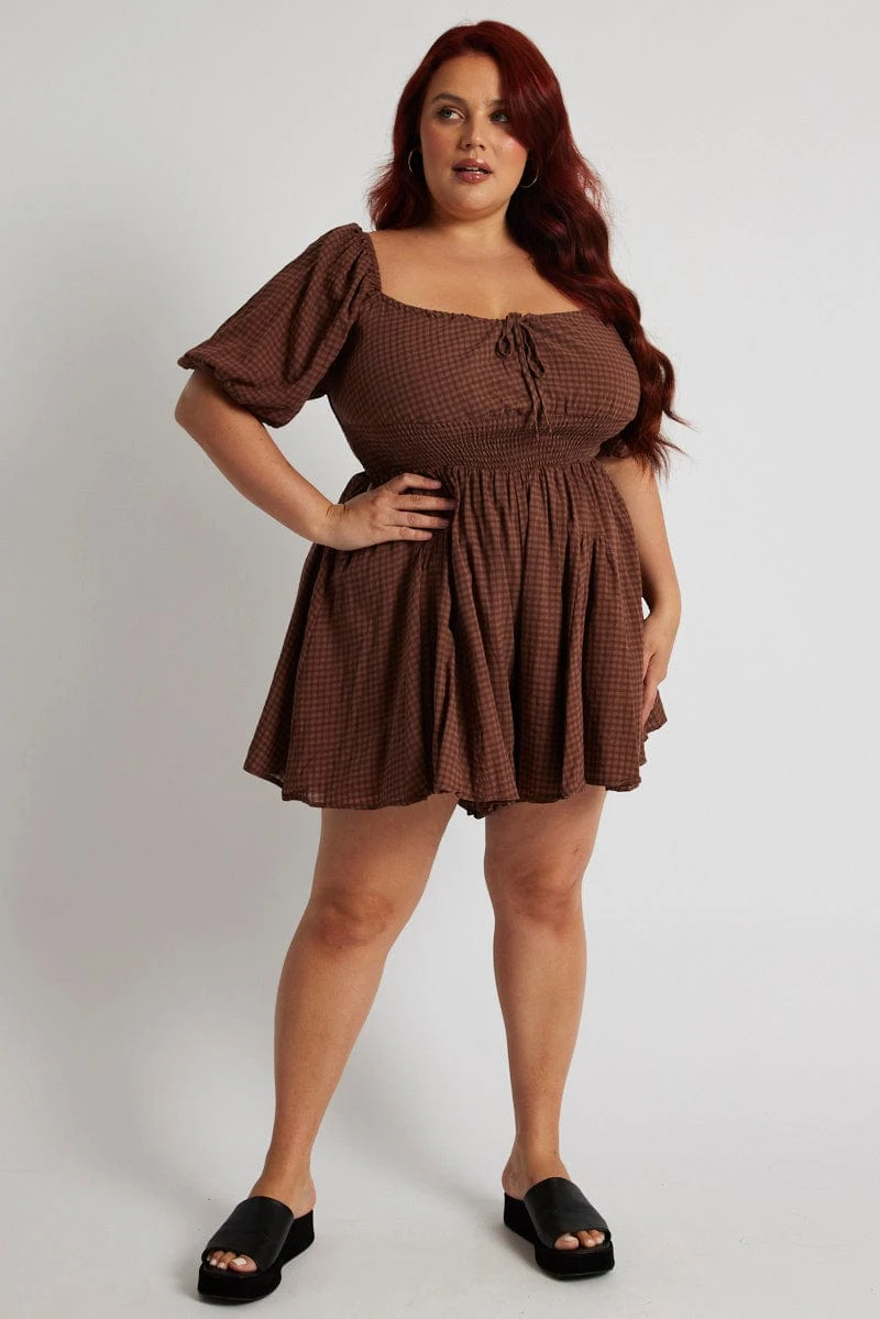 Brown Ruffle Playsuit Short Sleeve 1 Brown Ruffle Playsuit Short Sleeve