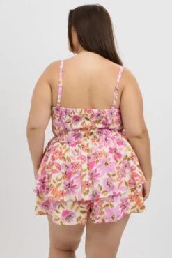 Multi Floral Playsuit Sleeveless Ruched Bust -You And All Fashion Store cdp18592h 35rb floral 5