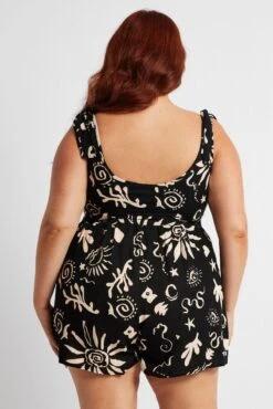 Black Abstract Playsuit Sleeveless Linen Blend -You And All Fashion Store cdp1922 35rb abstract 5