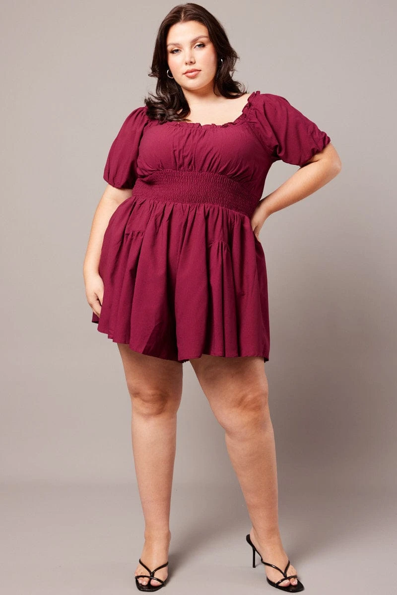 Red Ruched Playsuit Short Sleeve 3 Red Ruched Playsuit Short Sleeve - Image 3