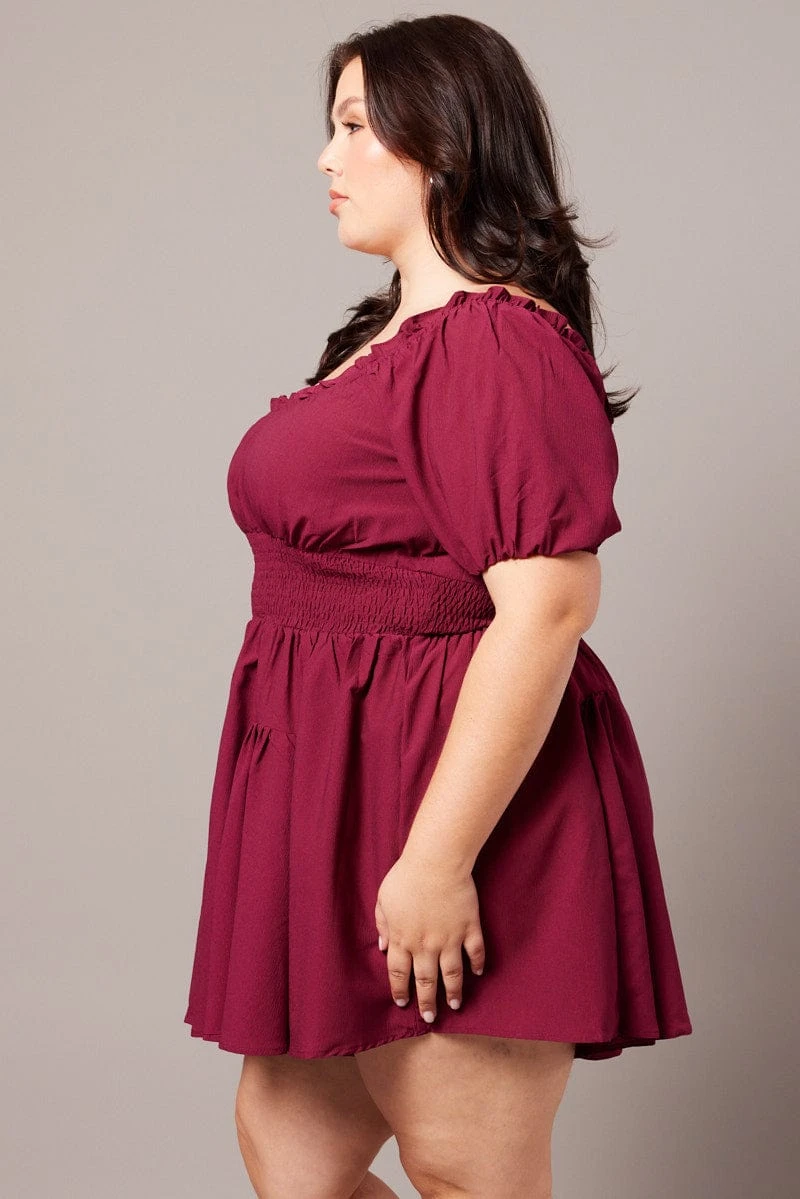 Red Ruched Playsuit Short Sleeve 4 Red Ruched Playsuit Short Sleeve - Image 4