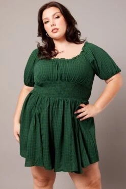 Green Ruched Playsuit Short Sleeve -You And All Fashion Store cdp2104 35r forest 3