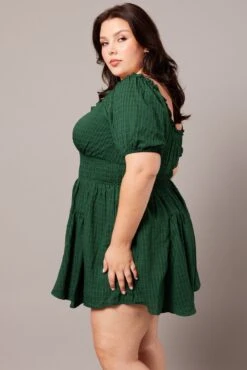 Green Ruched Playsuit Short Sleeve -You And All Fashion Store cdp2104 35r forest 4