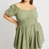 Green Textured Playsuit Short Sleeve