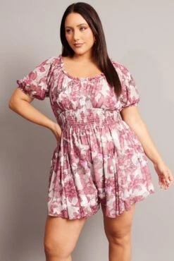 Pink Floral Ruffle Playsuit Short Sleeve -You And All Fashion Store cdp2104d 35r floral 3