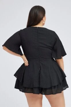 Black Ruffle Playsuit Short Sleeve Wrap Front -You And All Fashion Store cdp22044k 81rb black 5