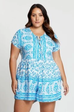 Boho Print Plus Short Sleeve Playsuit