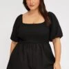 Black Shirred Bodice Playsuit Puff Sleeves