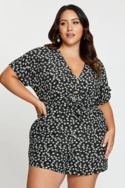 Floral Print Playsuit V-neck Short Sleeve
