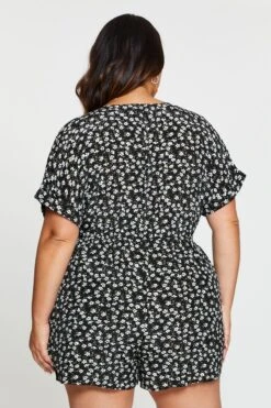 Floral Print Playsuit V-neck Short Sleeve -You And All Fashion Store cdp25462a 35lb floral prt 5 2
