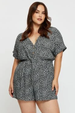 Ditsy Print Playsuit V-neck Short Sleeve