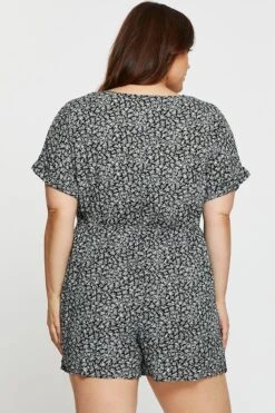 Ditsy Print Playsuit V-neck Short Sleeve -You And All Fashion Store cdp25462b 35lb ditsy prt 5 1