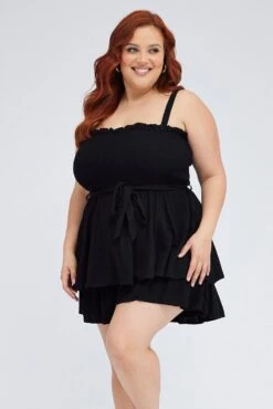 Black Tie Playsuit Square Neck Sleeveless