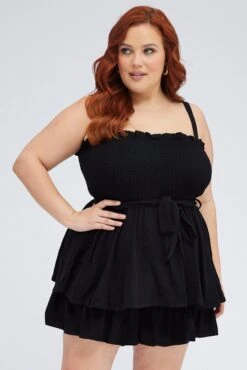 Black Tie Playsuit Square Neck Sleeveless -You And All Fashion Store cdp25463 81l black 3