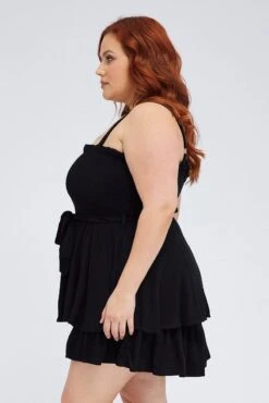 Black Tie Playsuit Square Neck Sleeveless -You And All Fashion Store cdp25463 81l black 4