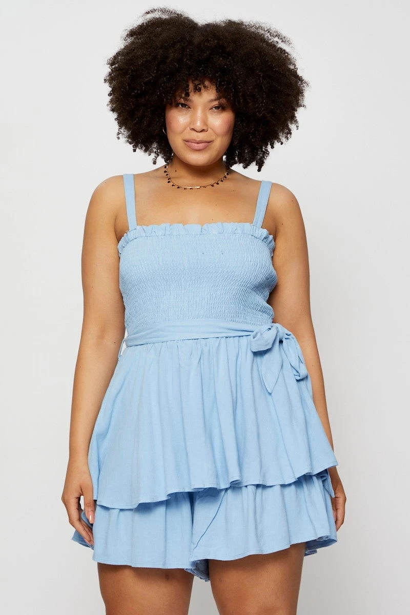 Blue Tie Playsuit Square Neck Sleeveless 1 Blue Tie Playsuit Square Neck Sleeveless