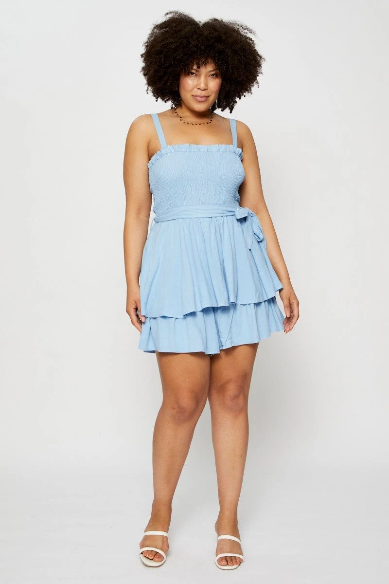 Blue Tie Playsuit Square Neck Sleeveless 2 Blue Tie Playsuit Square Neck Sleeveless - Image 2