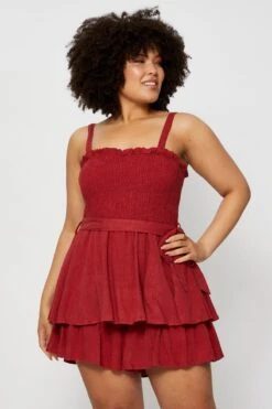 Red Tie Playsuit Square Neck Sleeveless