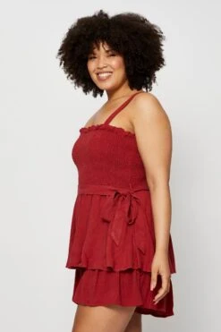 Red Tie Playsuit Square Neck Sleeveless -You And All Fashion Store cdp25463 81lb wine 4 1 1