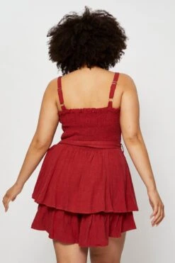 Red Tie Playsuit Square Neck Sleeveless -You And All Fashion Store cdp25463 81lb wine 5 1 1