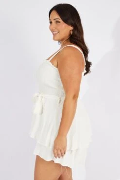White Shirred Bodice Playsuit Frill Shorts Tie Waist -You And All Fashion Store cdp25463b 81ab white 4