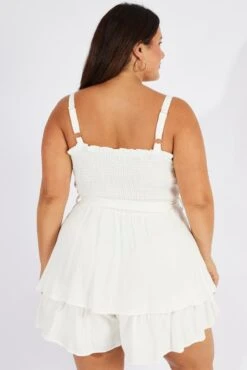 White Shirred Bodice Playsuit Frill Shorts Tie Waist -You And All Fashion Store cdp25463b 81ab white 5