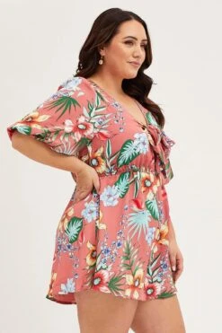 Trop Print Playsuit V-neck Short Sleeve -You And All Fashion Store cdp25746 35ab trop prt 4