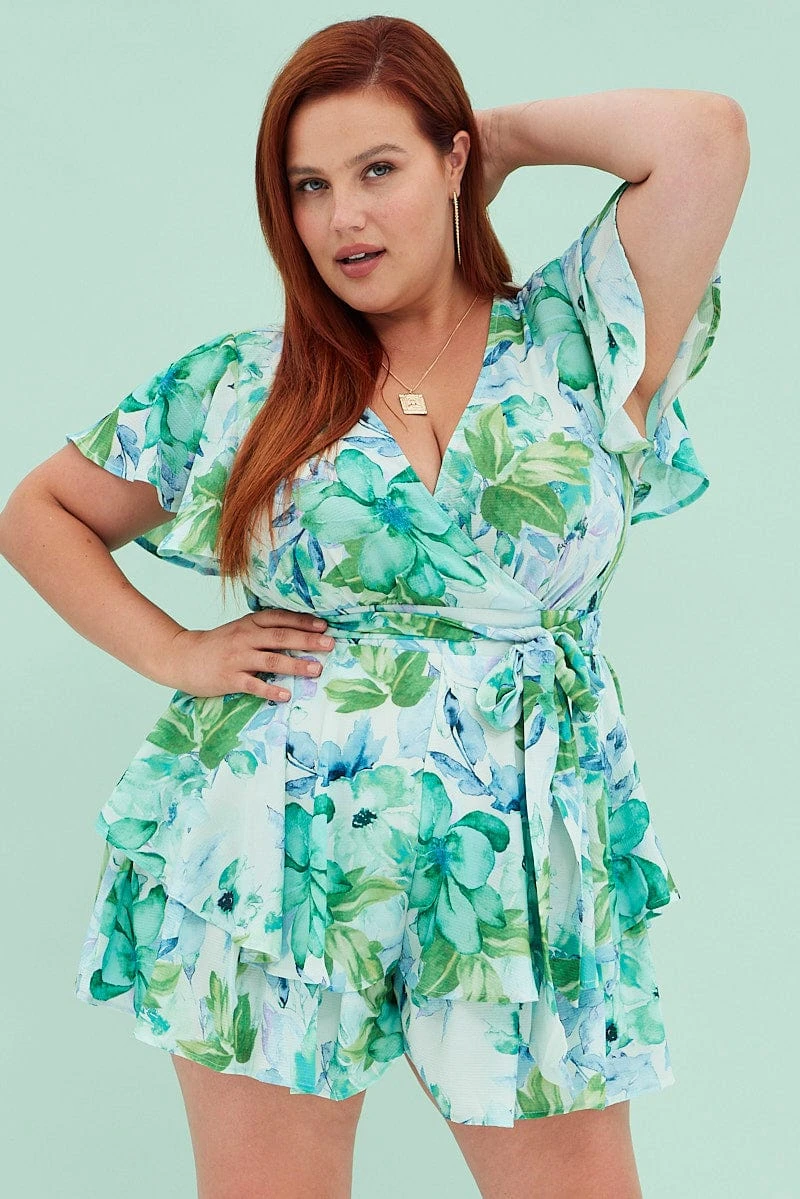 Floral Ruffle Playsuit Short Sleeve V-neck 1 Floral Ruffle Playsuit Short Sleeve V-neck