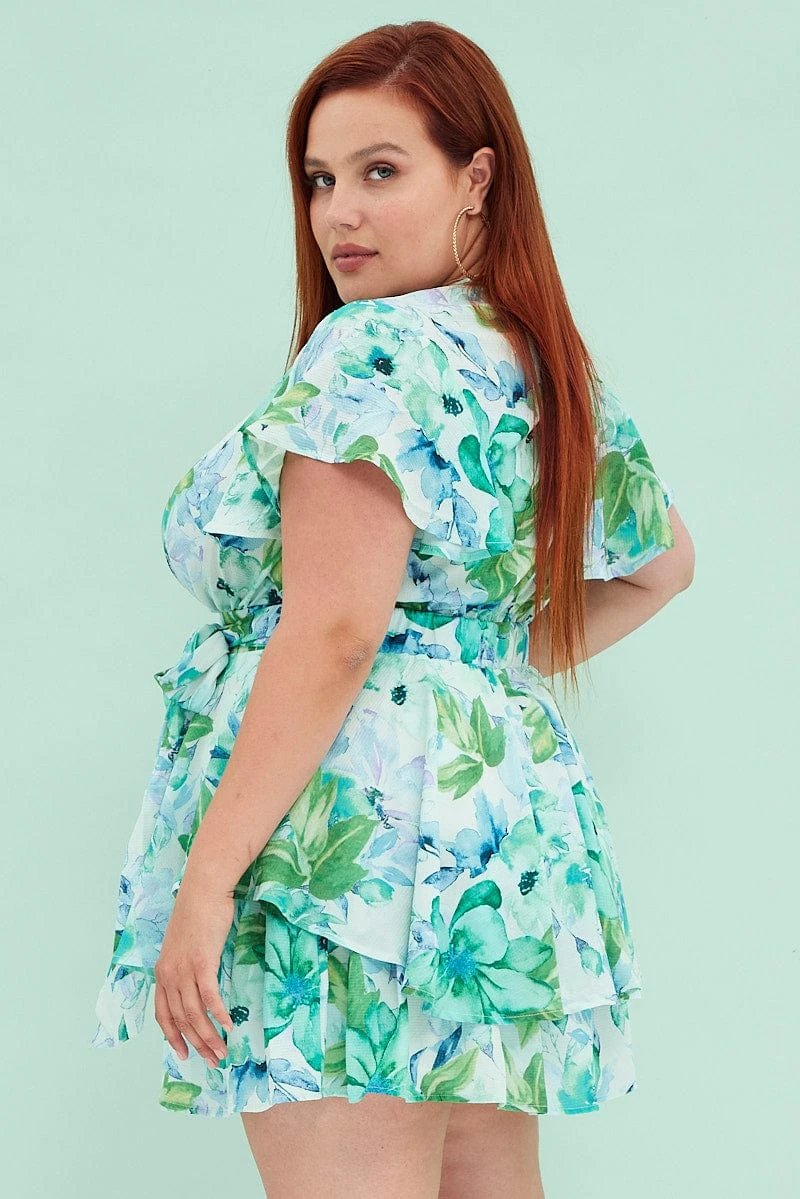 Floral Ruffle Playsuit Short Sleeve V-neck 4 Floral Ruffle Playsuit Short Sleeve V-neck - Image 4