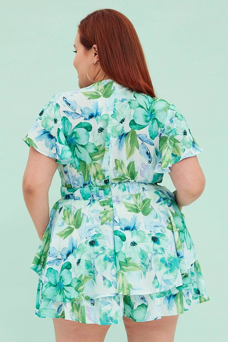 Floral Ruffle Playsuit Short Sleeve V-neck 5 Floral Ruffle Playsuit Short Sleeve V-neck - Image 5