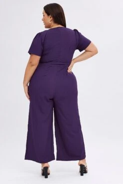 Purple Wideleg Jumpsuit Short Sleeve Wrapover Front 12 Purple Wideleg Jumpsuit Short Sleeve Wrapover Front -You And All Fashion Store cdp31974 47ab plum 6