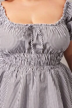 Black Check Puff Sleeve Shirred Waist Gingham Playsuit -You And All Fashion Store cdp32257 35ab check 6