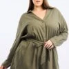 Green Playsuit Long Sleeve Linen Blend